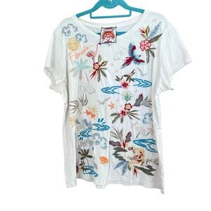 Johnny Was white embroidered State of Florida T shirt size XL Preowned sz XL